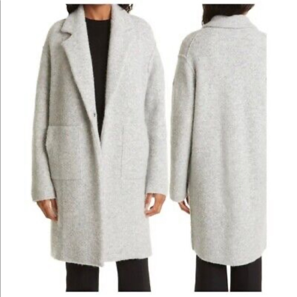 Vince Merino Wool Blend Longline Cardigan LIGHT HEATHER GREY